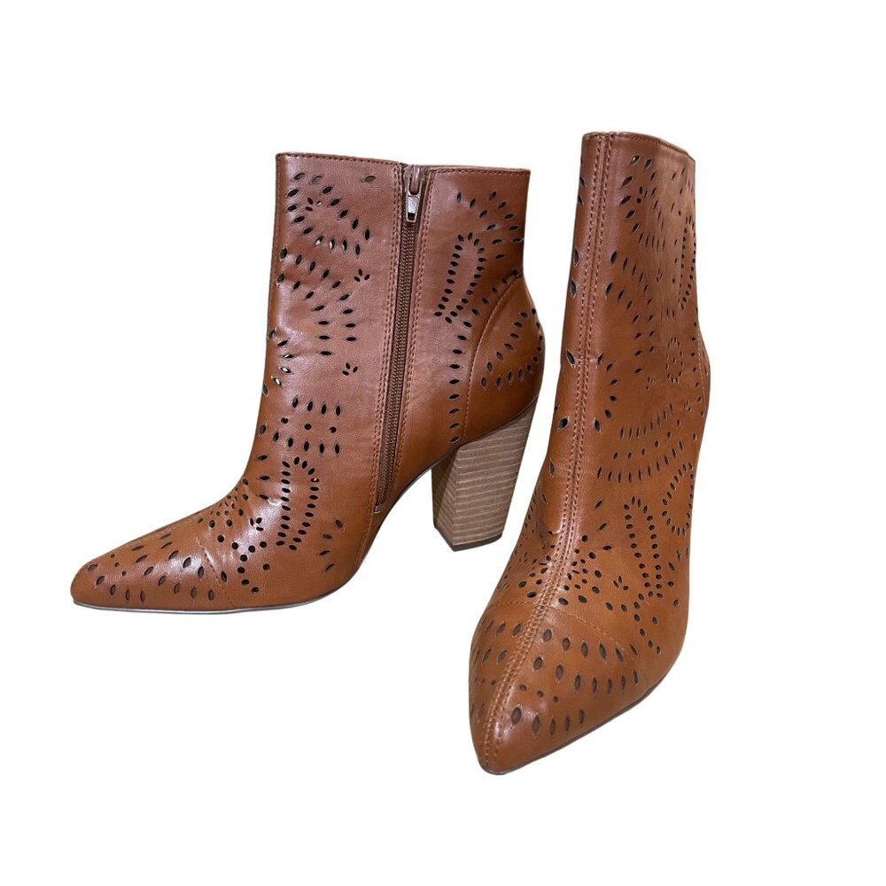 Carlos Santana Taryn Laser Cut Ankle Boots With Stacked Heel